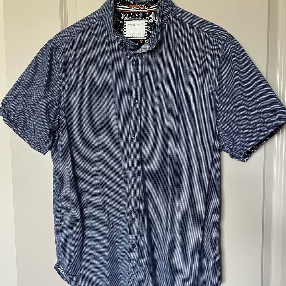 Denim & Flower Men’s L Navy Casual Button Down Shirt